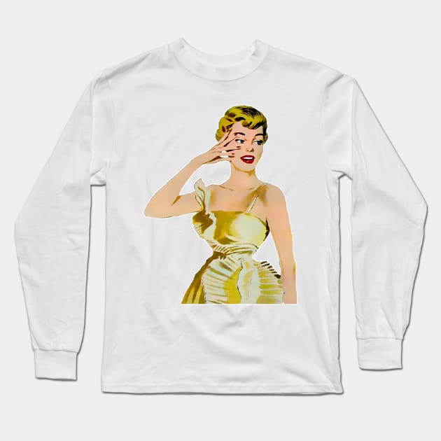 Beautiful cover girl blonde and dressed in golden color Long Sleeve T-Shirt by Marccelus